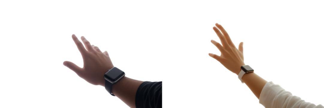 Set of a close-up of a hand wearing a watch, isolated on a transparent background. - Powered by Adobe