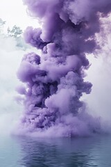 Purple Smoke Plume Rising Over Water