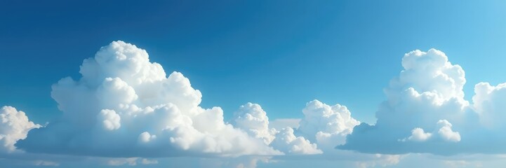 Obraz premium Soft white clouds drift across a dark blue sky, soft, sky