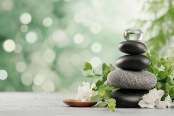A set of warm spa stones arranged on a client back, with steam rising softly in the background