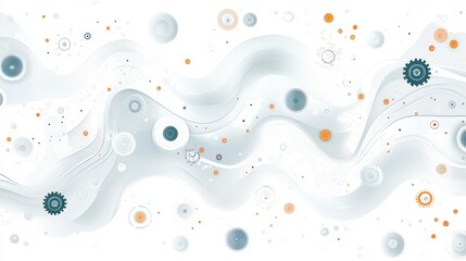 Abstract wavy background with circles, dots, and gears. Soft, pastel colors create a flowing design.