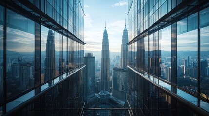 Obraz premium Cityscape sunrise view between skyscrapers