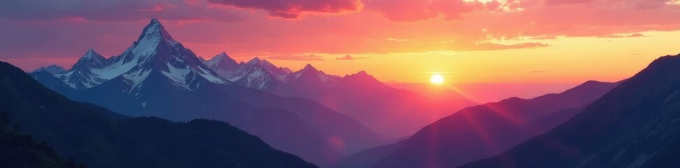 Obraz premium Warm hues of sunset fade behind mountain peaks, wilderness, mountains
