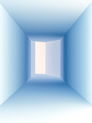 Obraz premium An abstract representation of a minimalistic blue tunnel leading to a light source.