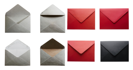 Assorted Envelopes in Various Colors and Designs for Mailings, isolated on transparent background