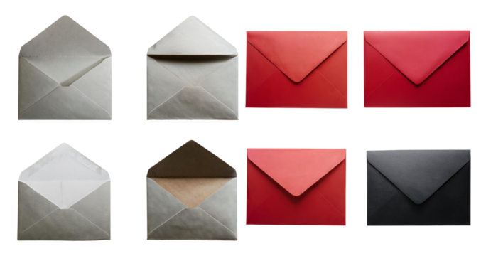 Assorted Envelopes in Various Colors and Designs for Mailings, isolated on transparent background - Powered by Adobe