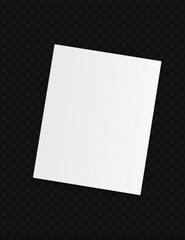 A blank, white square piece of paper is positioned at a slight angle against a dark, checkered background. The paper has a clean, flat appearance with subtle shading to give it a sense of depth. 