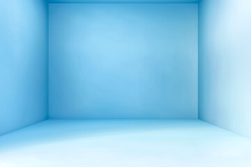 Empty blue room with smooth walls and floor, ideal for minimalist design concepts.