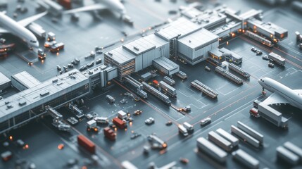 Obraz premium Airport Cargo Hub Logistics, Air Freight, Global Trade, Transportation Network, Aerial View