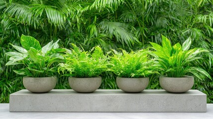 Fototapeta premium Lush potted plants on patio, tropical background