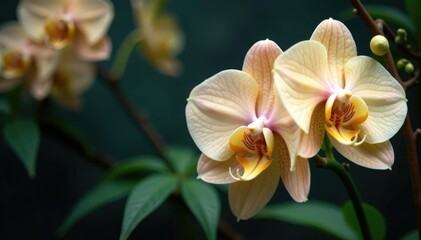 Fototapeta premium Cannabis flowers with cream colored small orchids, floral, exotic