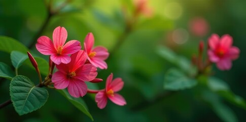 Obraz premium Cassia fistula flowers with lush green foliage and stems, blossom, tropical