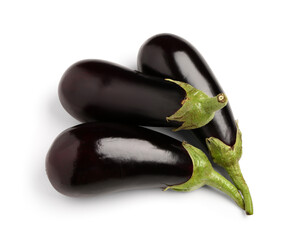 Fresh eggplants on white background