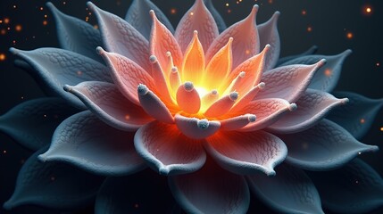 Fototapeta premium A surreal deep-space anomaly resembling a fractal lotus, swirling petals of glowing nebular dust expanding outward, an abstract cosmic masterpiece in Magical Realism.