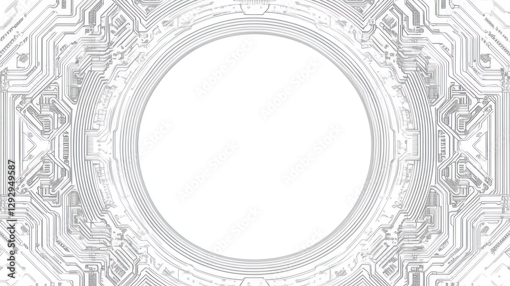 Poster abstract circuit board frame with empty circle center.