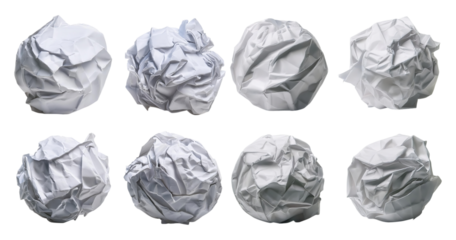 Crumpled White Paper Balls on Black Background for Creative Projects, isolated on transparent background