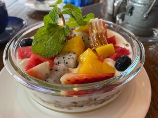 Homemade yoghurt with fresh fruits and honey