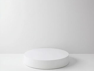 Minimalist white podium on a plain wall, perfect for product display or presentations.