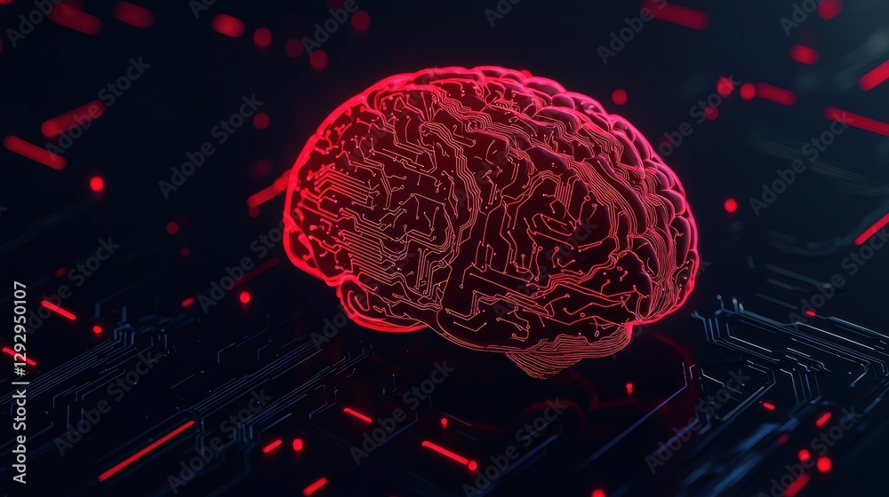 Poster abstract digital brain with neon circuit patterns representing artificial intelligence concepts and 