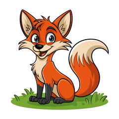 Obraz premium Cute Cartoon Fox Sitting on Grass isolated on transparent background