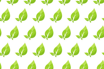 Seamless green leaf pattern with vibrant illustrations on a clean white background suitable for various design projects