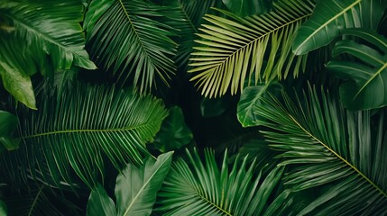 Lush Dark Green Tropical Leaves Background
