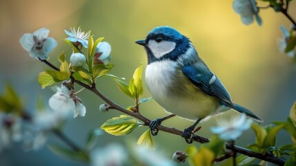 Obraz premium Charming Blue Bird on Blooming Branch in Nature's Embrace