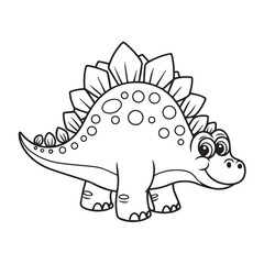 Cute cartoon dinosaur, black and white line drawing, coloring book page, children's illustration