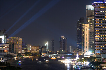 Naklejka premium View of Bangkok, Thailand, Chao Phraya River at night, taken on 23 Dec 2023.