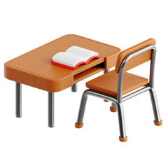 High quality 3d icon of School Chair and. The design uses vibrant colors, realistic textures, and balanced shading to create depth and dimension, symbolizing learning, and creativity. 3D Illustration.