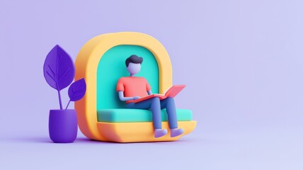 Reading session at home digital art sitting area modern workspace calm environment close-up perspective