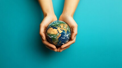 A warm and inviting image of hands protecting a globe, symbolizing care and unity, perfect for Earth Day campaigns, educational materials, or global awareness initiatives.