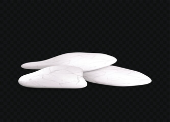 Three white, rounded shapes with a slightly textured surface are clustered together against a dark, checkered background. They appear to be smooth stones or pebbles, rendered with a subtle 3D effect.