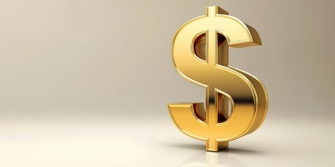 Fototapeta premium Metallic gold 3D dollar. Currency symbol for finance, wealth, money. Investment in business context, banking economy focus, cash asset in shiny illustration.