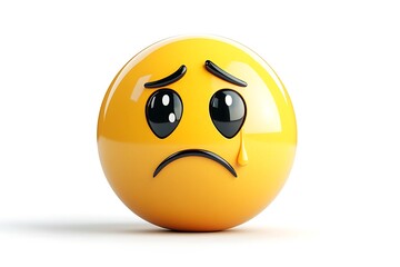 Fototapeta premium Crying Face Emoji with a Single Tear, Isolated on White