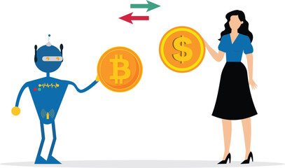 Businesswoman and robot with artificial intelligence