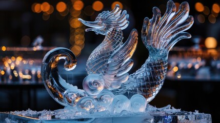 Obraz premium Elegant Ice Sculpture of a Mythical Bird with Intricate Details