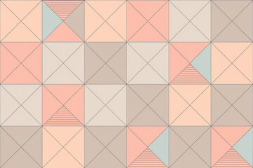 Fototapeta premium Geometric pattern with lines, triangles and circles in pastel colors, minimalistic style. generative AI