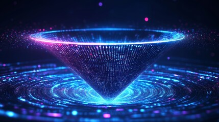 Big data technology and information funnel concept in futuristic 