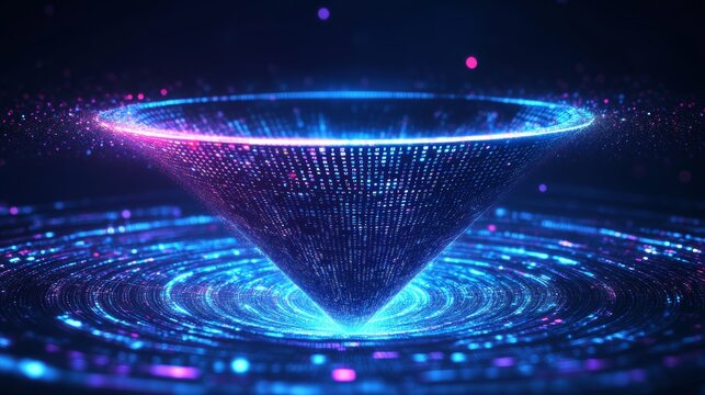 Big data technology and information funnel concept in futuristic 