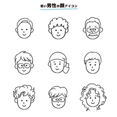 いろいろな男性の顔シンプル線アイコン