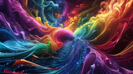 Obraz premium A vibrant fractal swirl of rainbow colors creates an abstract space art pattern