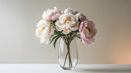 Fototapeta premium A pink floral bouquet with hyacinth and tulips blooms in a vase