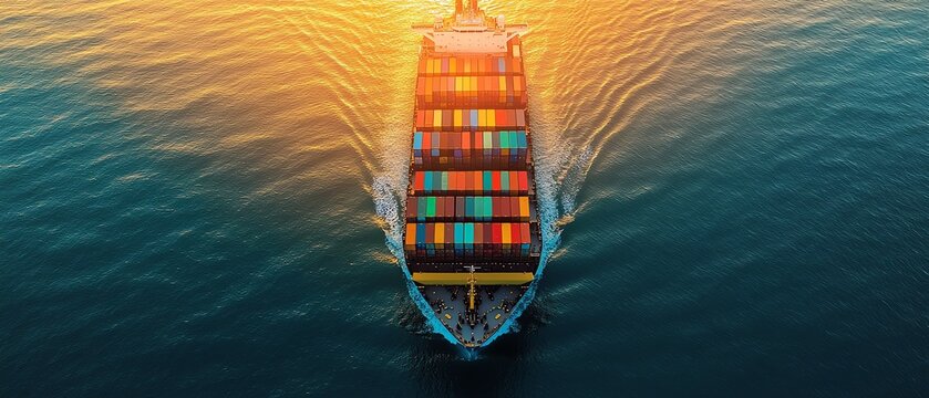 Cargo ship navigating through calm waters.