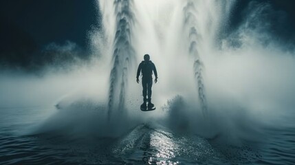 Obraz premium Unique Water Sport Activity with Jetpack Over Water Surface