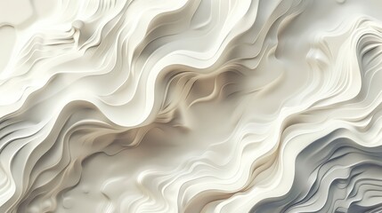 Fluid shapes and soft lines intertwine in neutral white colors, evoking a sense of tranquility and depth in the composition. Natural texture.