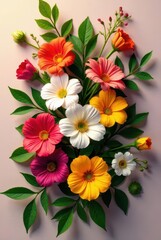 Obraz premium Vibrant Floral Arrangement A Delightful Composition of Colorful Blossoms and Lush Greenery