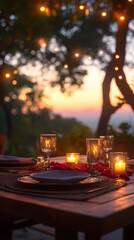 Romantic Outdoor Dinner Setting at Sunset