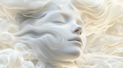 Obraz premium Artificially generated human faces melting into neural noise, surreal AI errors creating abstract ghostly cyber apparitions