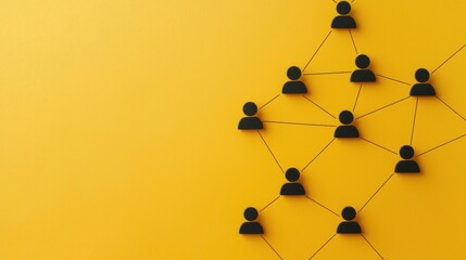 Abstract representation of communication network with silhouettes and lines on a vibrant yellow background
